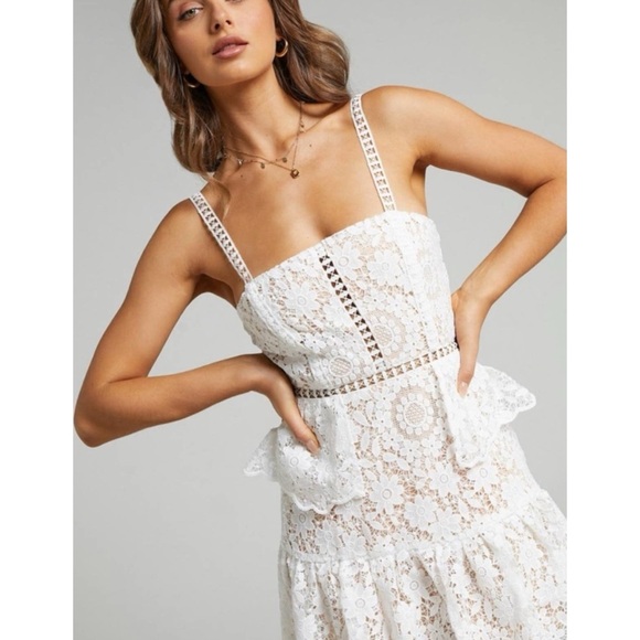 Showpo Monay Ruffle Hem Lace Mini Dress US 6 - Picture 11 of 15